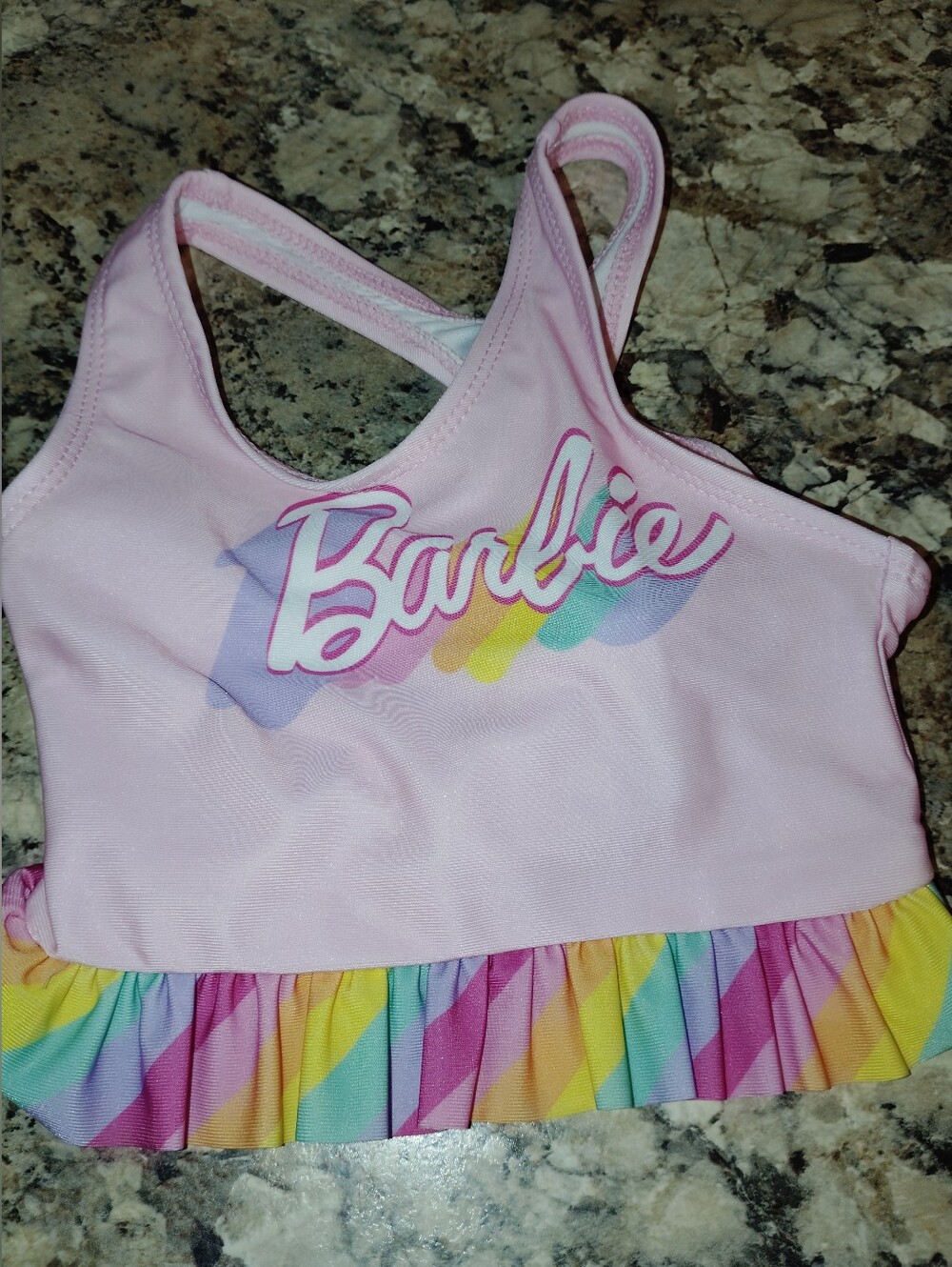 ✨ NWT 3t Barbie™ Girls UPF 50+ Pastel Rainbow Ruffle Swim Top - Picture 4 of 6